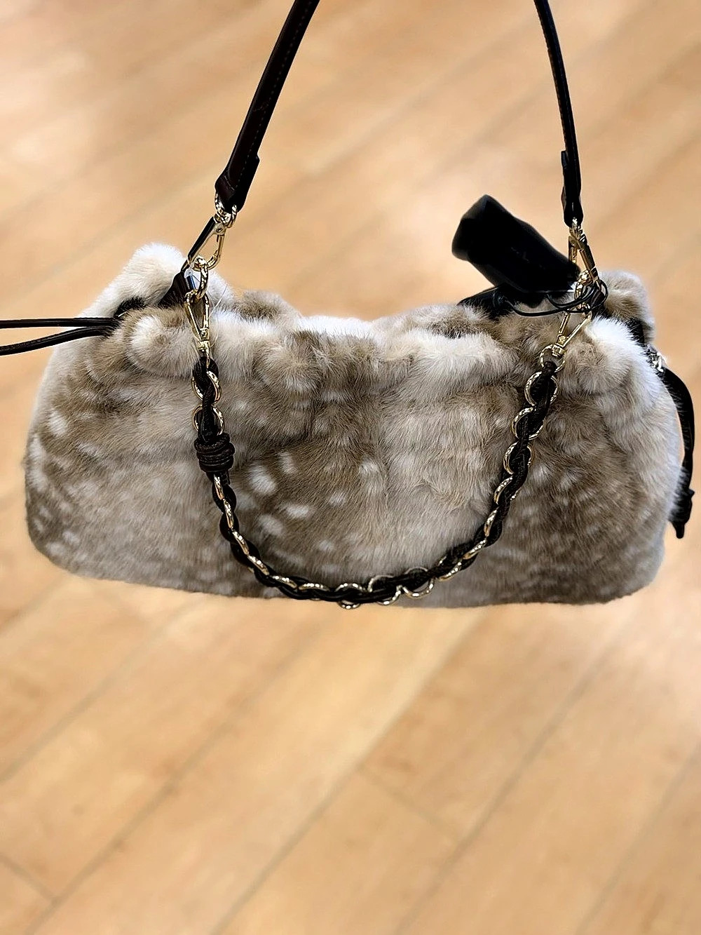 BCBG Generation Faux Fur Shoulder Bag with Chain Detail